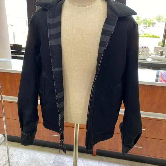 Reversible Check Cotton Burberry Harrington Jacket Black & Gray Men’s Large